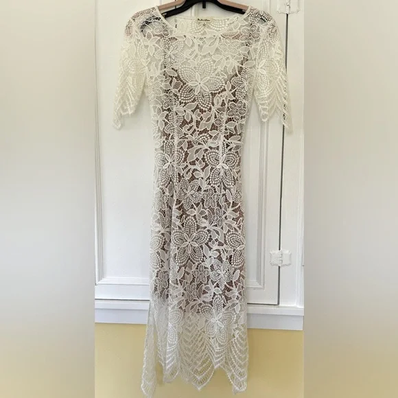 chinese dress ladies Lovers Lane Lace Trim Tied Strap Midi Dress White Selfie Leslie